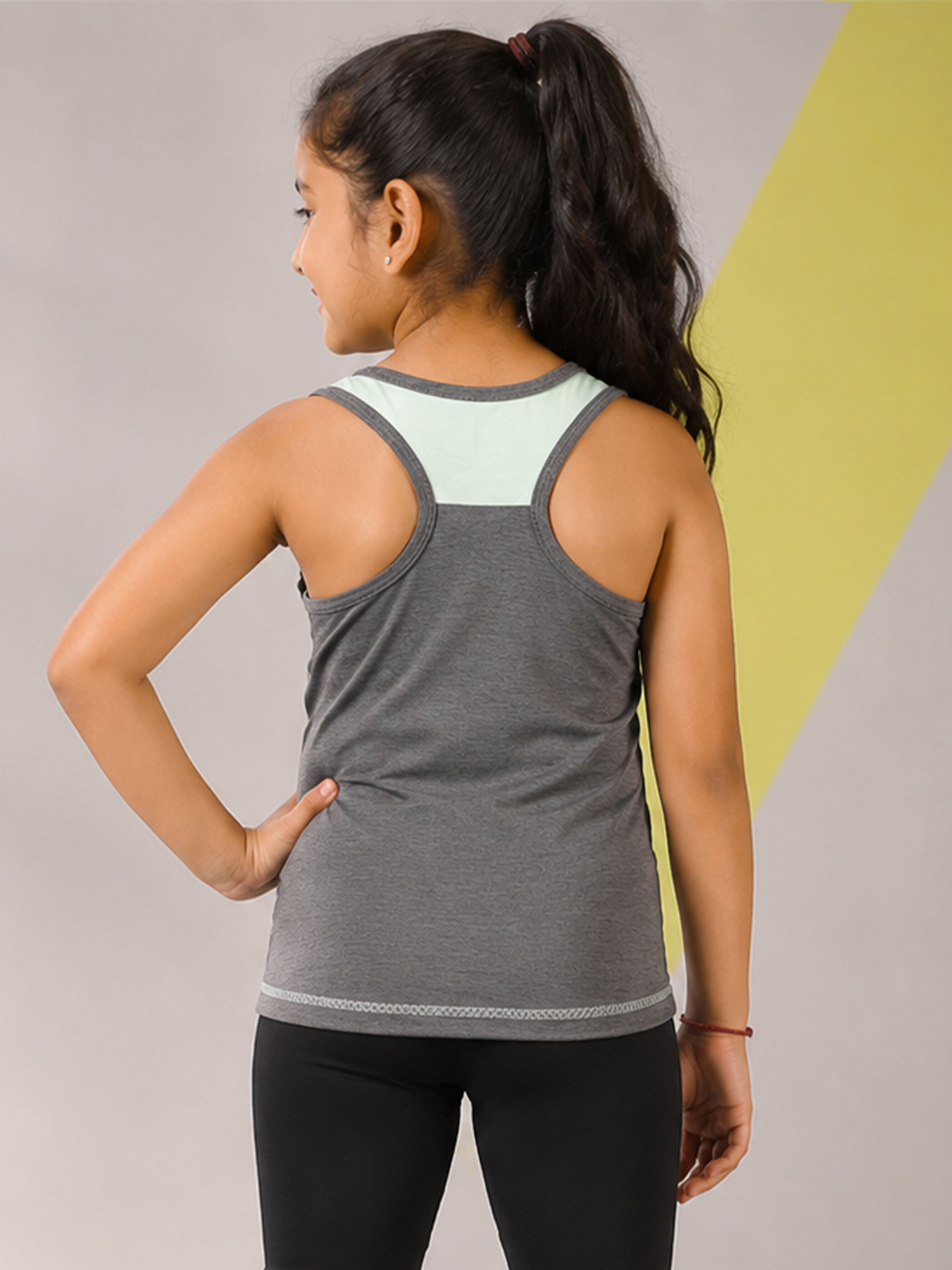 Kiddopanti Girls Polyester Spandex Cut & Sew Solid Round Neck Tank Top