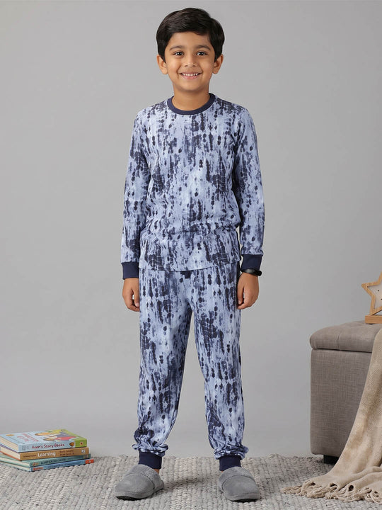 Kiddopanti Boys & Girls Cotton Knit Full Sleeves All Over Graphic Printed T-Shirt and Pant Night Set