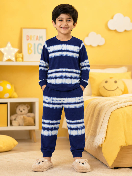 Kiddopanti Boys & Girls Cotton Knit Full Sleeves All Over Graphic Printed T-Shirt and Pant Night Set