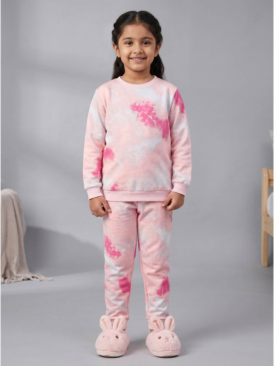 Kiddopanti Boys & Girls Cotton Fleece Full Sleeves Tie & Diy T-Shirt and Pant Night Set