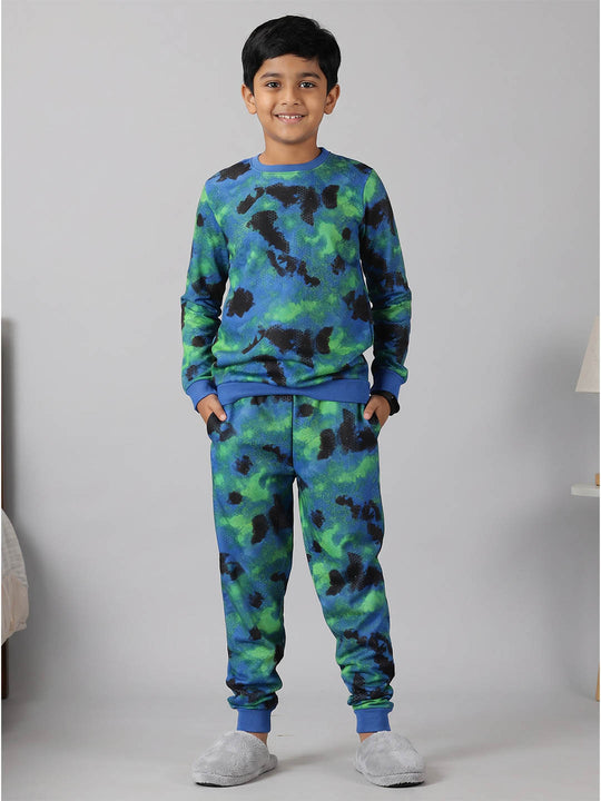Kiddopanti Boys & Girls Cotton Fleece Full Sleeves Tie & Diy T-Shirt and Pant Night Set