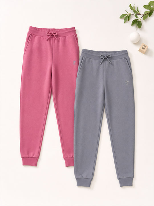 Kiddopanti Boys & Girls Cotton Knit Solid Track Pant Pack Of 2