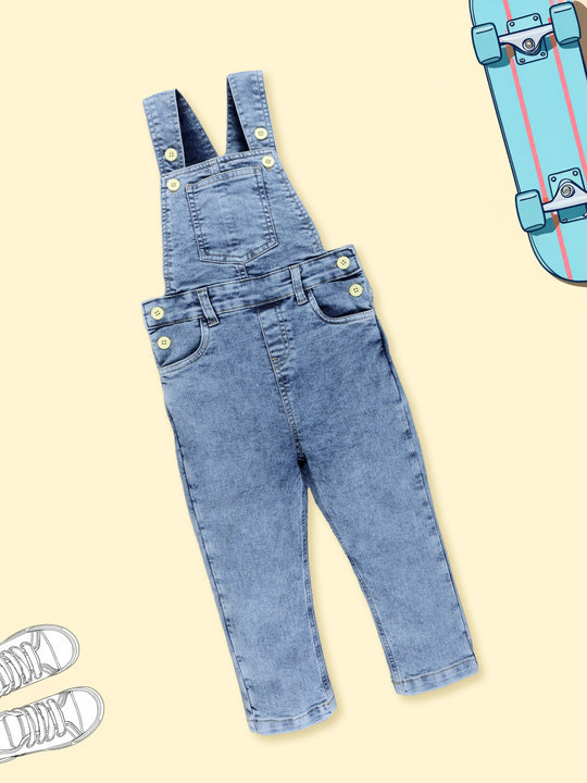 Kiddopanti Boys Denim Woven Solid Dungaree Pant