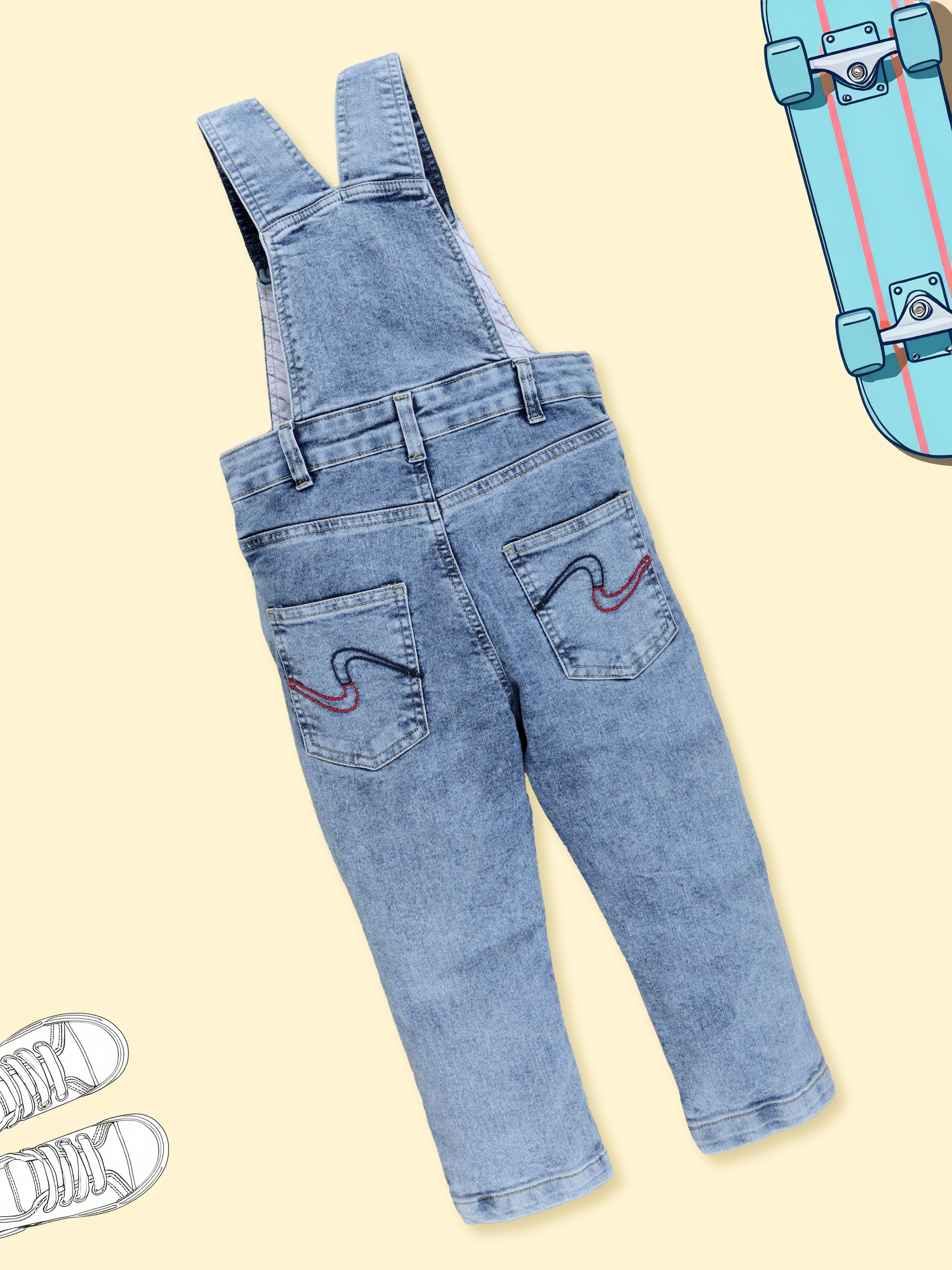 Kiddopanti Boys Denim Woven Solid Dungaree Pant