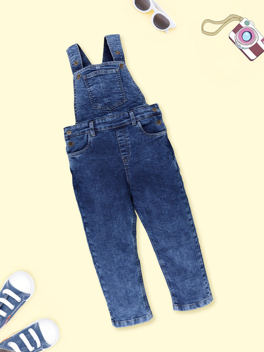 Kiddopanti Boys Denim Woven Solid Dungaree Pant