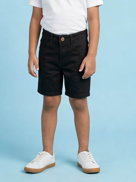 Kiddopanti Boys Denim Woven Solid Shorts