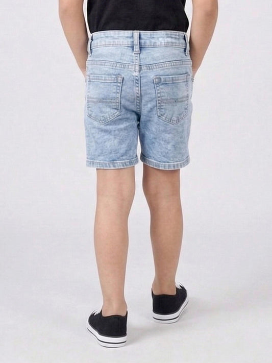 Kiddopanti Boys Solid Denim Shorts Above Knee Regular Fit 5 Pocket Casual Wear with Elastic Waist