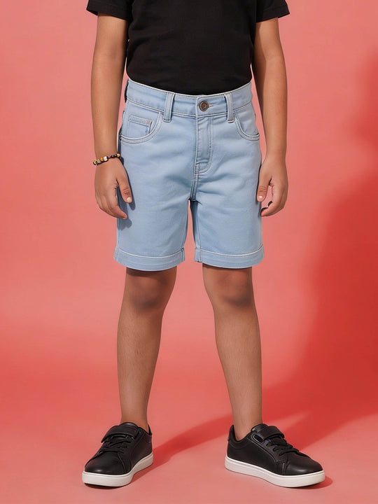 Kiddopanti Boys Denim Woven Solid Shorts
