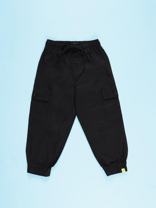 Kiddopanti Boys Twill Cotton Solid Cargo Jogger Pants