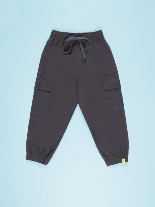 Kiddopanti Boys Twill Cotton Solid Cargo Jogger Pants