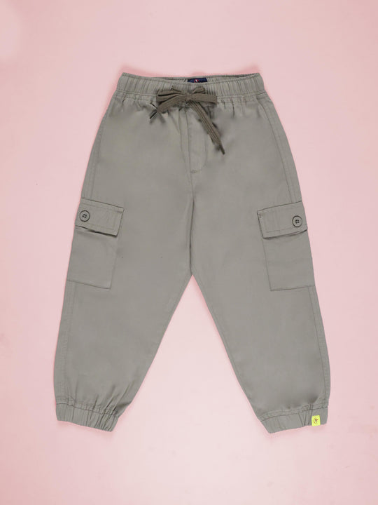 Kiddopanti Boys Twill Cotton Solid Cargo Jogger Pants