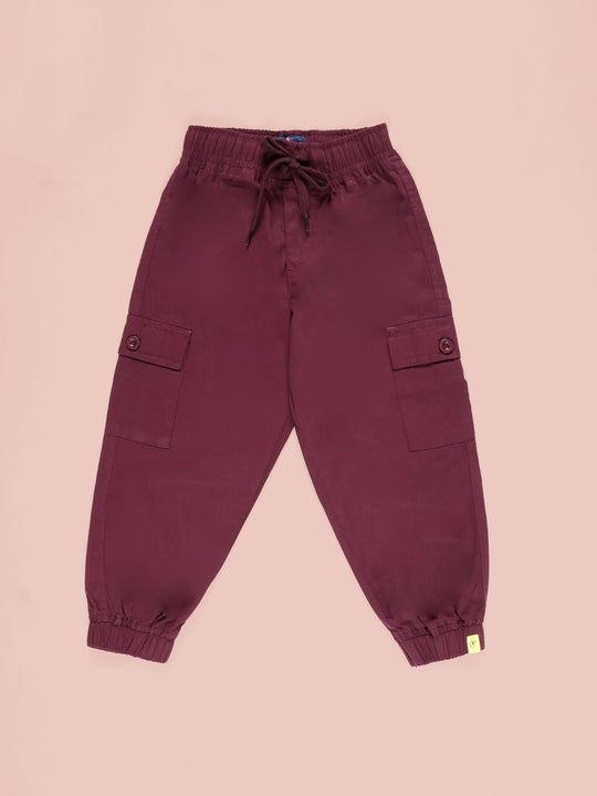 Kiddopanti Boys Twill Cotton Solid Cargo Jogger Pants