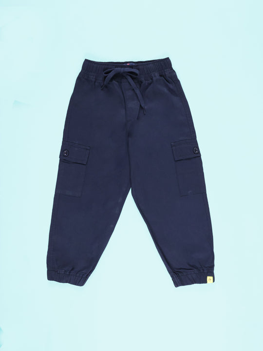 Kiddopanti Boys Twill Cotton Solid Cargo Jogger Pants