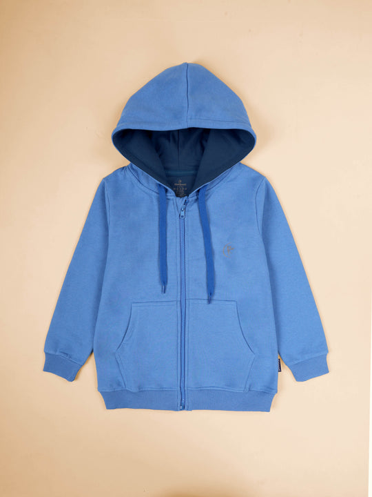 Kiddopanti Unisex Solid Full Sleeve Zip Front Open Hooded Fleece Sweatshirt