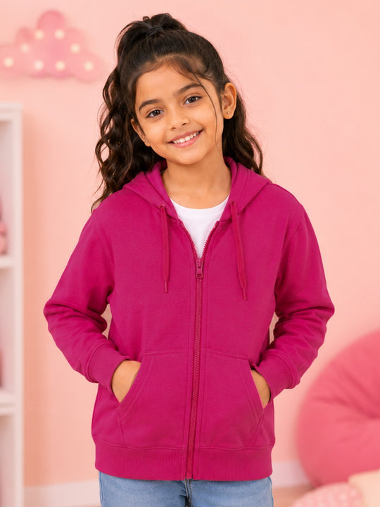 Kiddopanti Boys & Girls Solid Full Sleeve Zip Front Open Hooded Sweatshirt