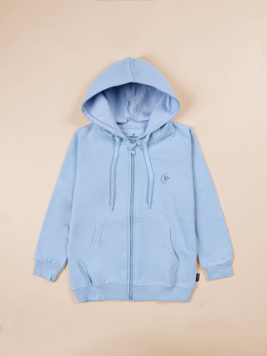 Kiddopanti Unisex Solid Full Sleeve Zip Front Open Hooded Sweatshirt
