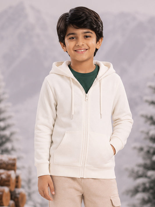 Kiddopanti Boys & Girls Cotton Fleece Full Sleeves Solid Zip Front Open Hooded Sweatshirt
