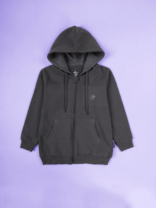 Kiddopanti Unisex Solid Full Sleeve Zip Front Open Hooded Fleece Sweatshirt