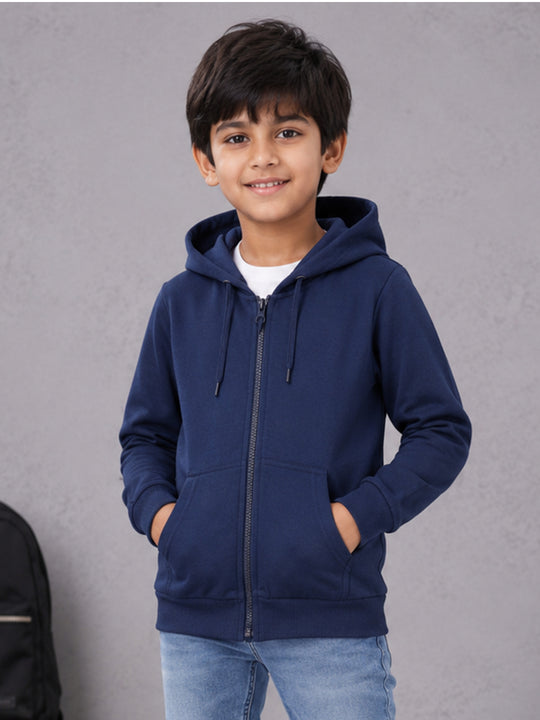 Kiddopanti Boys & Girls Full Sleeves Solid Zip Front Open Hooded Sweatshirt