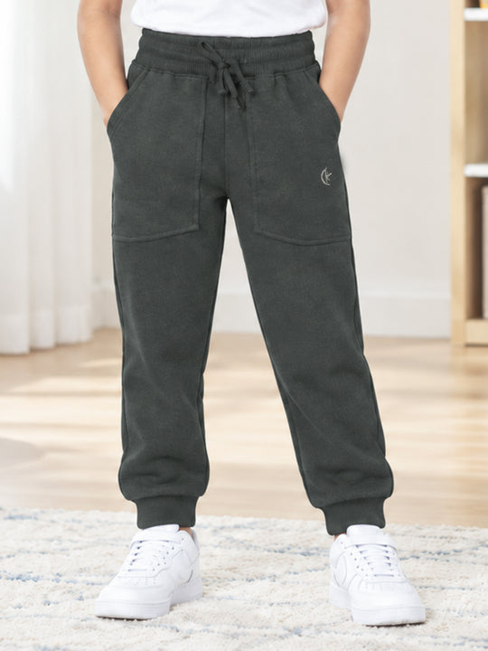Kiddopanti Boys Cotton Fleece Solid Track Pant