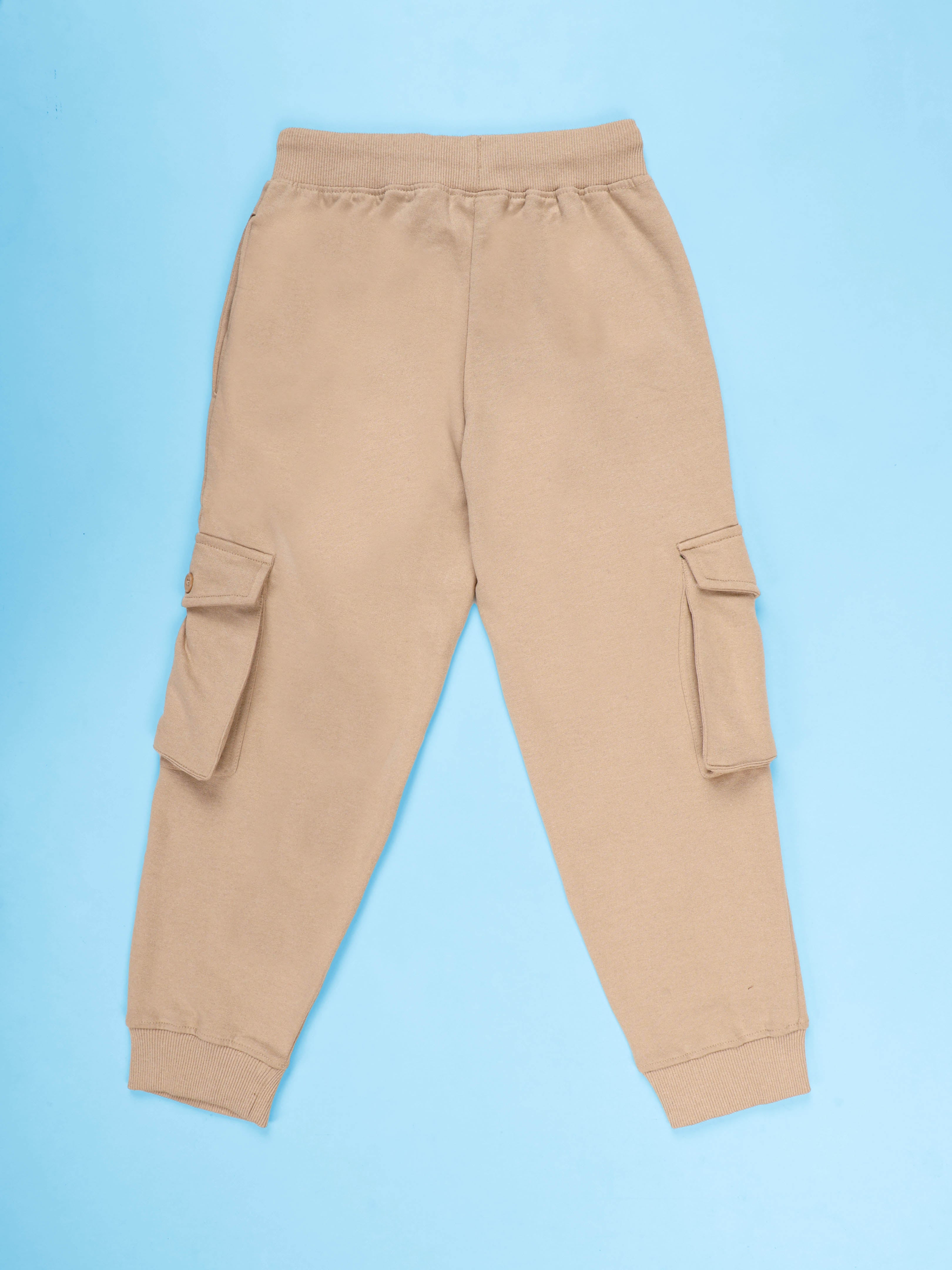 Kiddopanti Boys Cotton Fleece Solid Cargo Track Pant Joggers