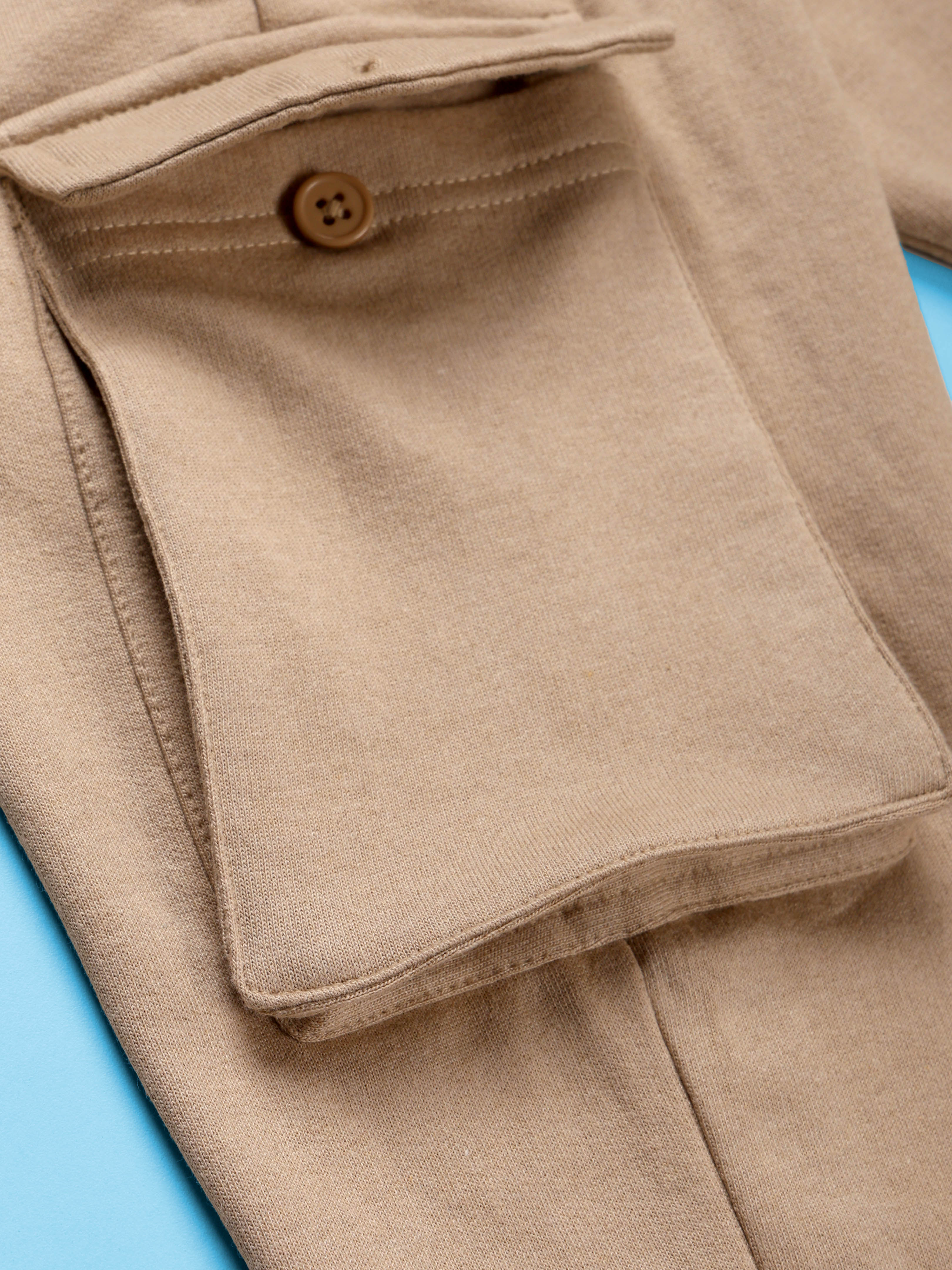 Kiddopanti Boys Cotton Fleece Solid Cargo Track Pant Joggers