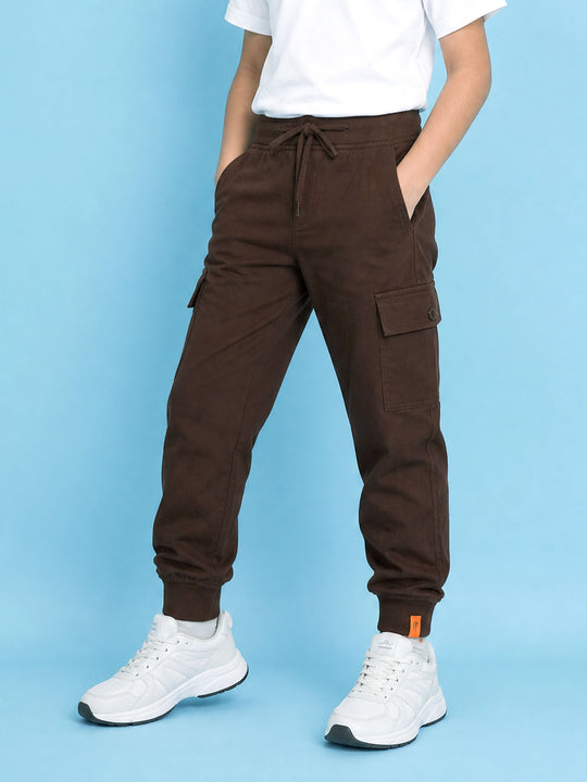 Kiddopanti Boys Cotton Knit Solid Cargo Jogger Pants