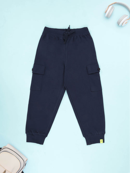 KiddoPanti Boys 100% Cotton Knit Cargo Jogger Track Pants