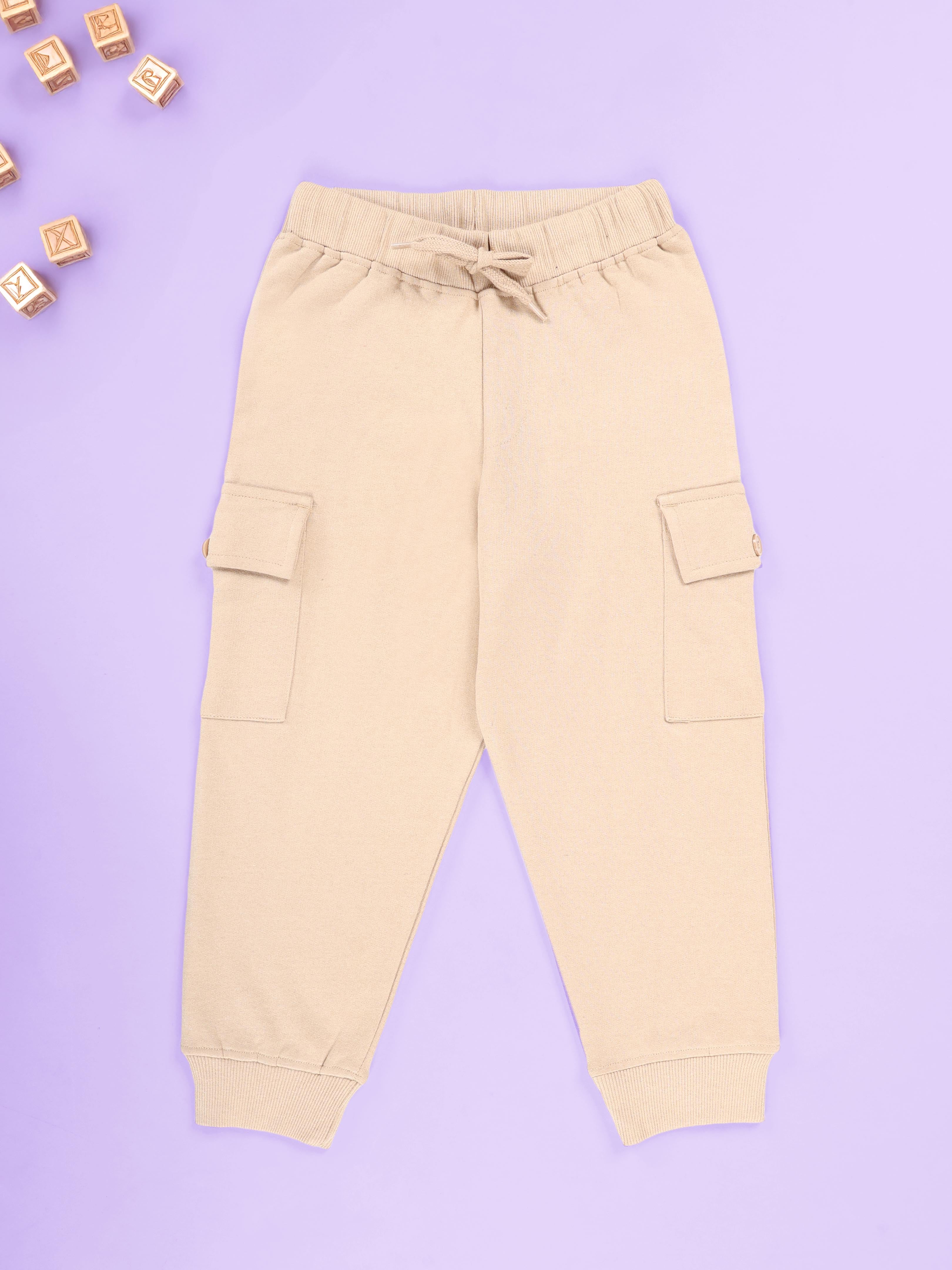Kiddopanti Boys Fleece  Ribbed Cuffs Cargo Pocket Track Pants