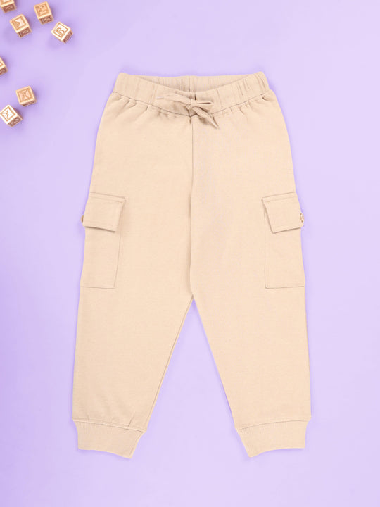 Kiddopanti Boys Fleece  Ribbed Cuffs Cargo Pocket Track Pants