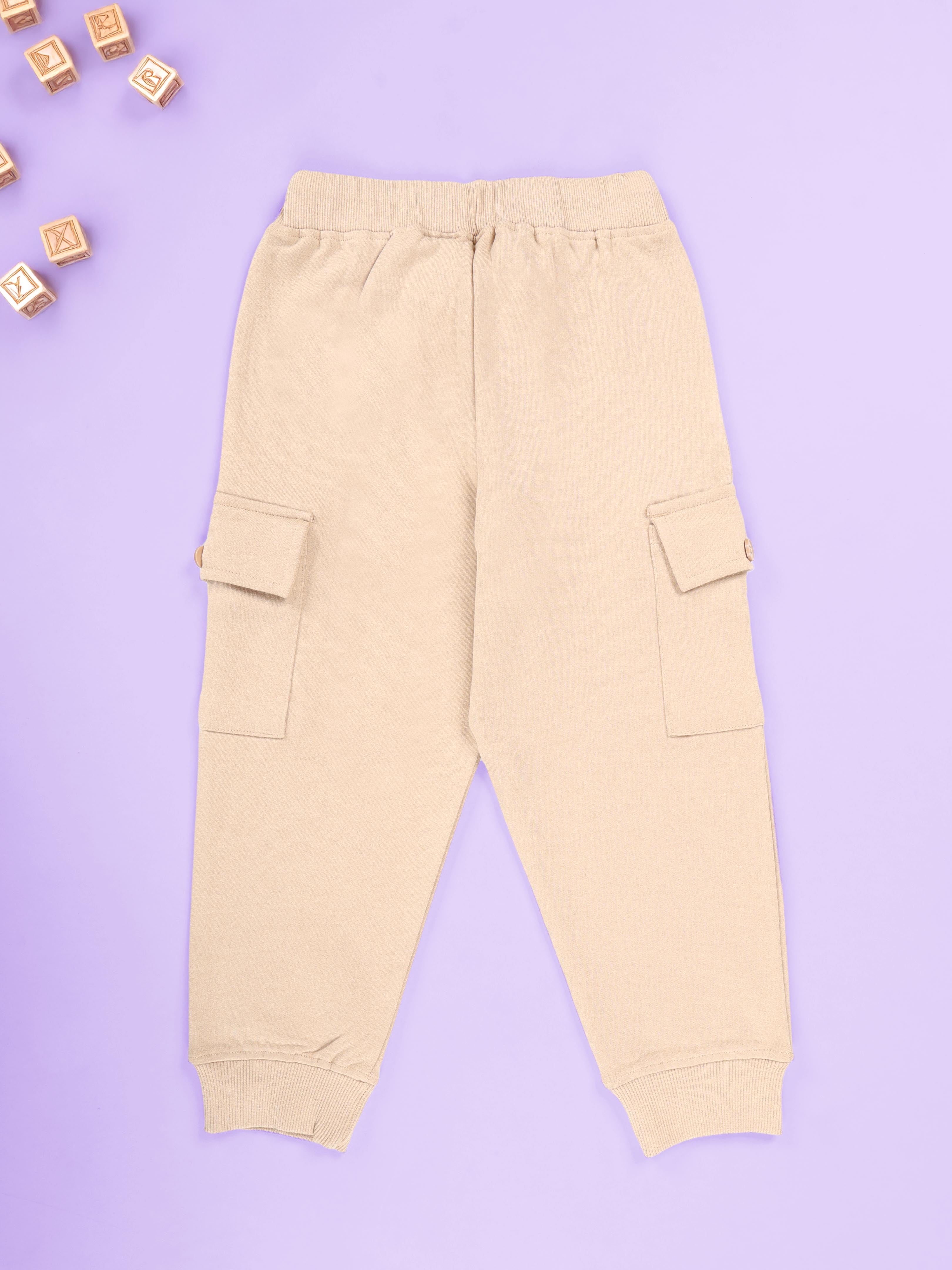 KiddoPanti Boys Fleece Joggers Cargo Pocket Track Pants with Ribbed Cuffs