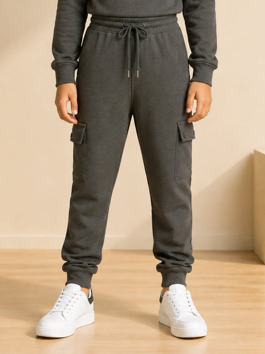 Kiddopanti Boys Fleece Joggers Cargo Pocket Track Pants with Ribbed Cuffs