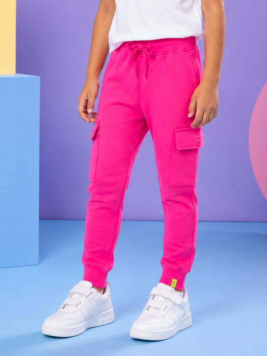 Kiddopanti Boys Cotton Fleece Solid Joggers Cargo Pocket Track Pant with Ribbed Cuffs