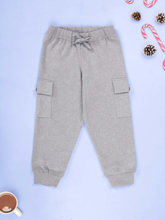 KiddoPanti Boys Fleece Joggers Cargo Pocket Track Pants with Ribbed Cuffs