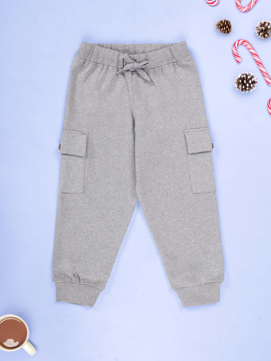 Kiddopanti Boys Fleece  Ribbed Cuffs Cargo Pocket Track Pants