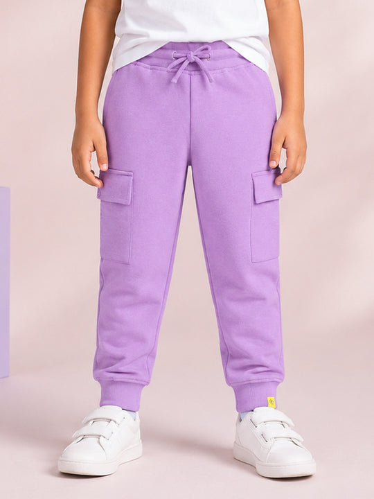 Kiddopanti Boys Cotton Fleece Solid Joggers Cargo Pocket Track Pant with Ribbed Cuffs