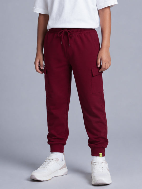 Kiddopanti Boys Cotton Fleece Solid Joggers Cargo Pocket Track Pant with Ribbed Cuffs