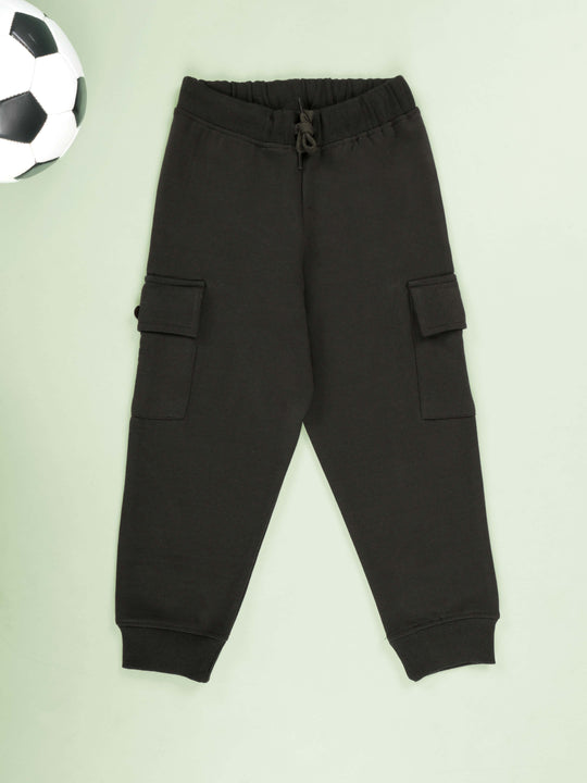Kiddopanti Boys Fleece  Ribbed Cuffs Cargo Pocket Track Pants