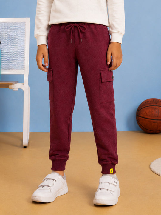Kiddopanti Boys Cotton Fleece Solid Joggers Cargo Pocket Track Pant with Ribbed Cuffs