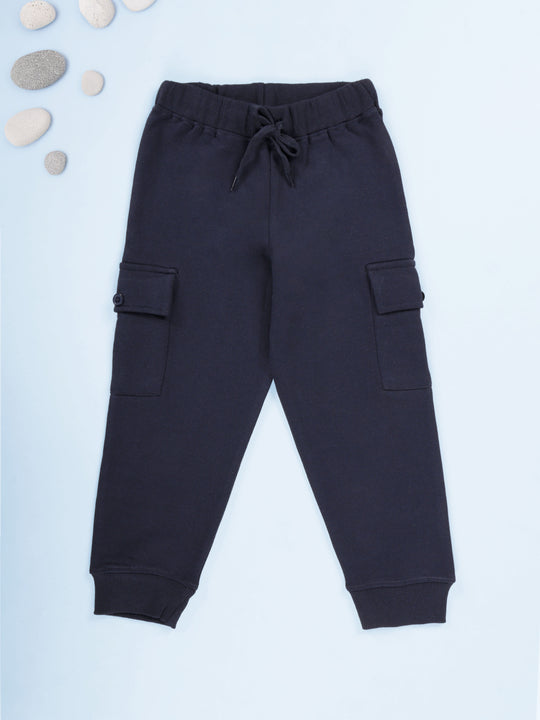 Kiddopanti Boys Fleece  Ribbed Cuffs Cargo Pocket Track Pants