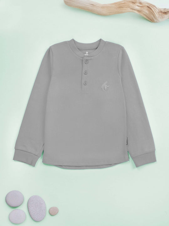 Cotton Full Sleeves Solid Henley Neck Unisex Tee