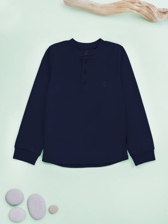 Cotton Full Sleeves Solid Henley Neck Unisex Tee