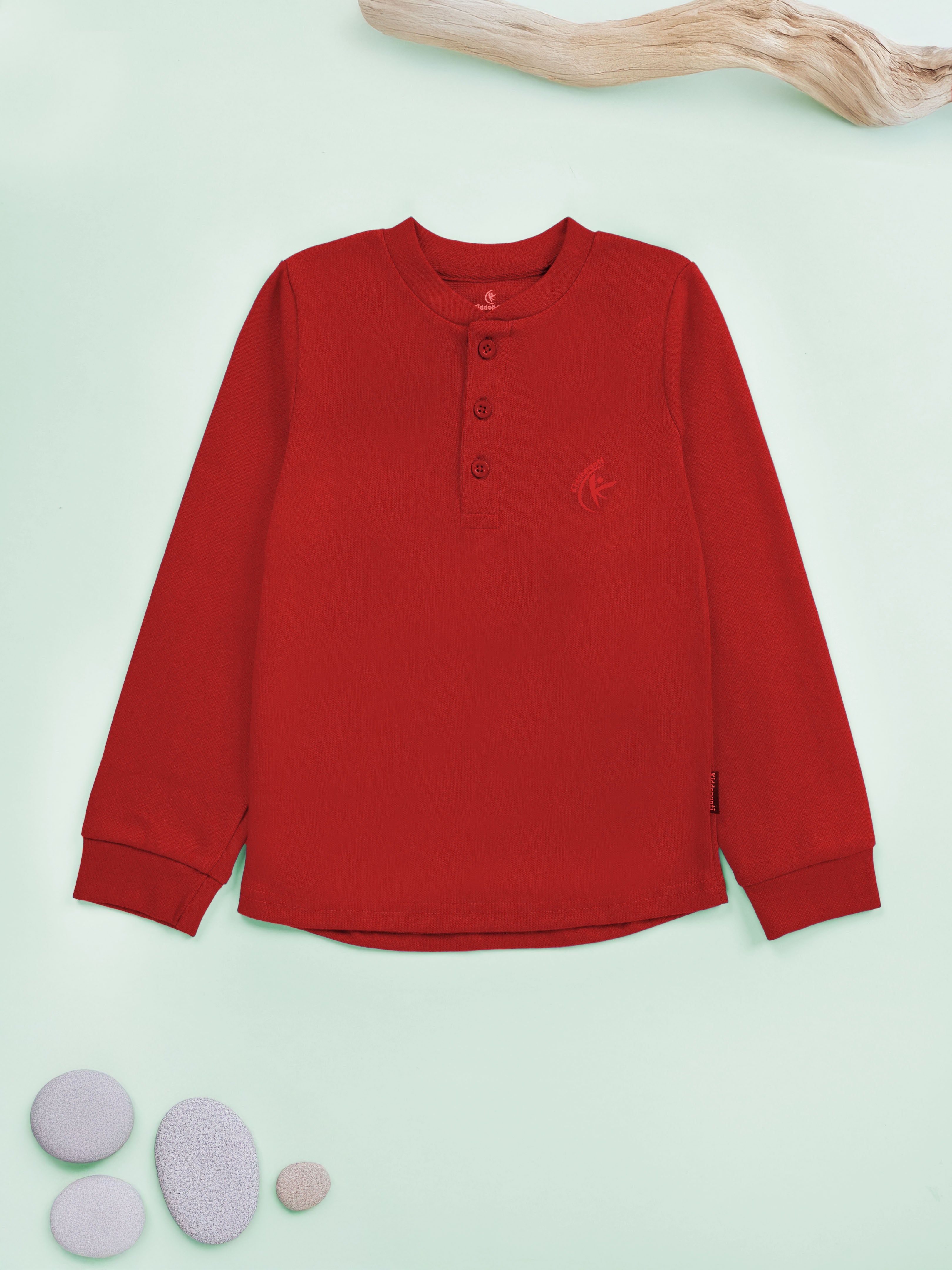 Solid Full Sleeve Henley Neck Rib Tee