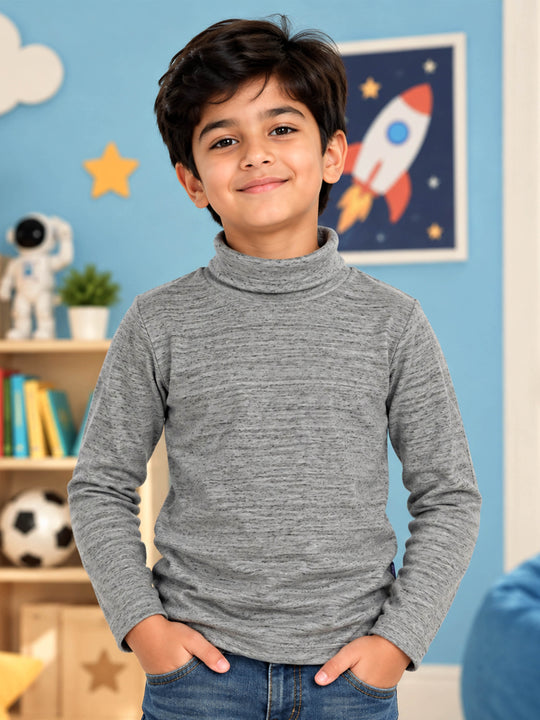 Kiddopanti Boys & Girls Cotton Knit Full Sleeve Solid Turtle Neck T-Shirt
