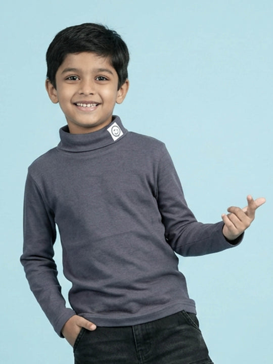 Kiddopanti Boys & Girls Cotton Full Sleeve T Shirt With Smiley Patch