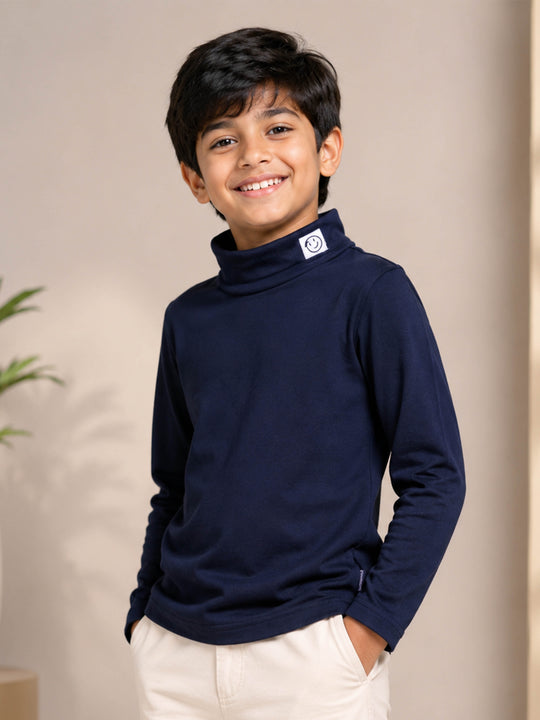 Kiddopanti Boys & Girls Cotton Full Sleeve T Shirt With Smiley Patch