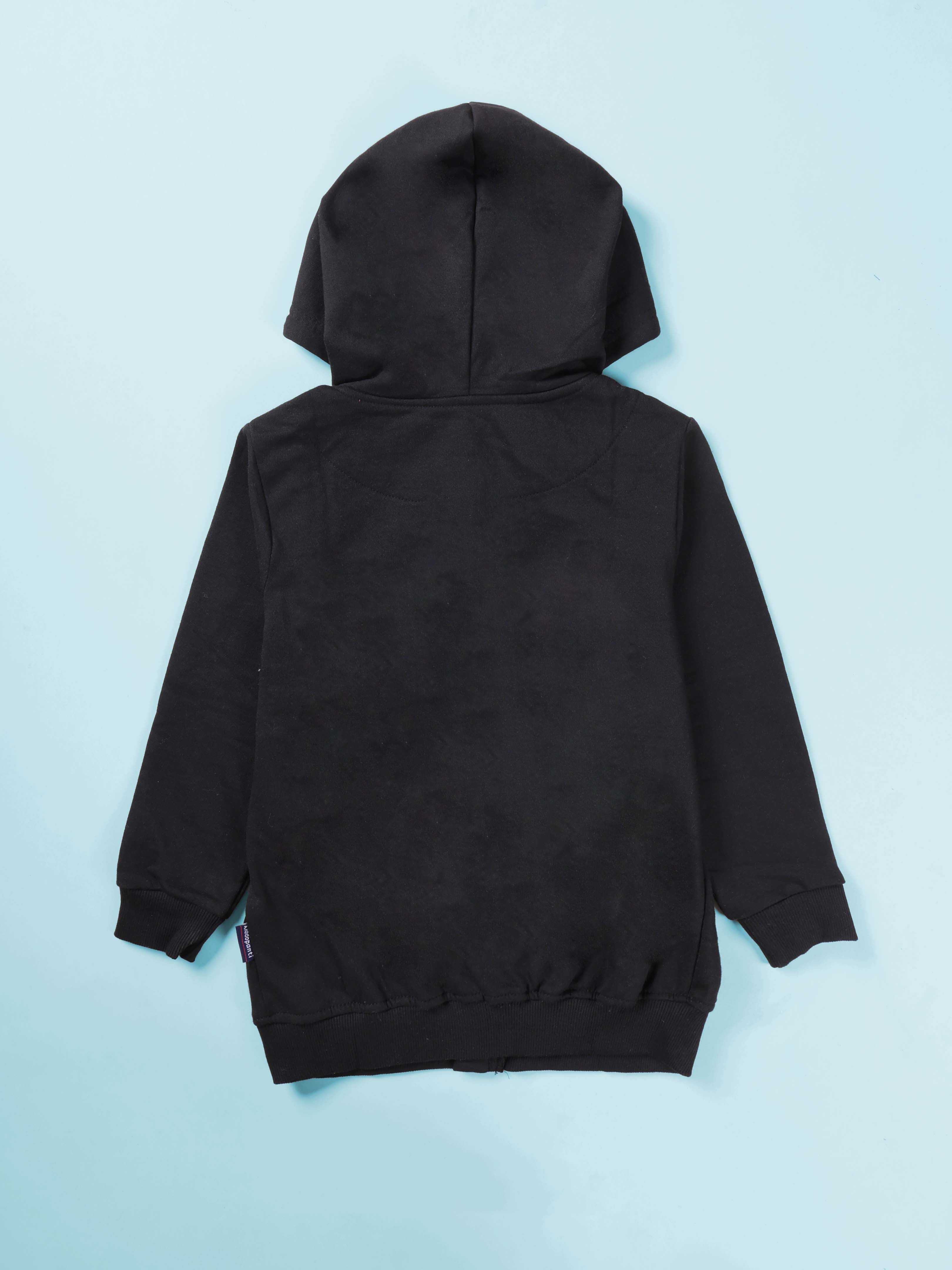 Girls Cotton Fleece Full Sleeves Zip Front Open Solid Butterfly Beads And Rhinestones Hooded Sweatshirt