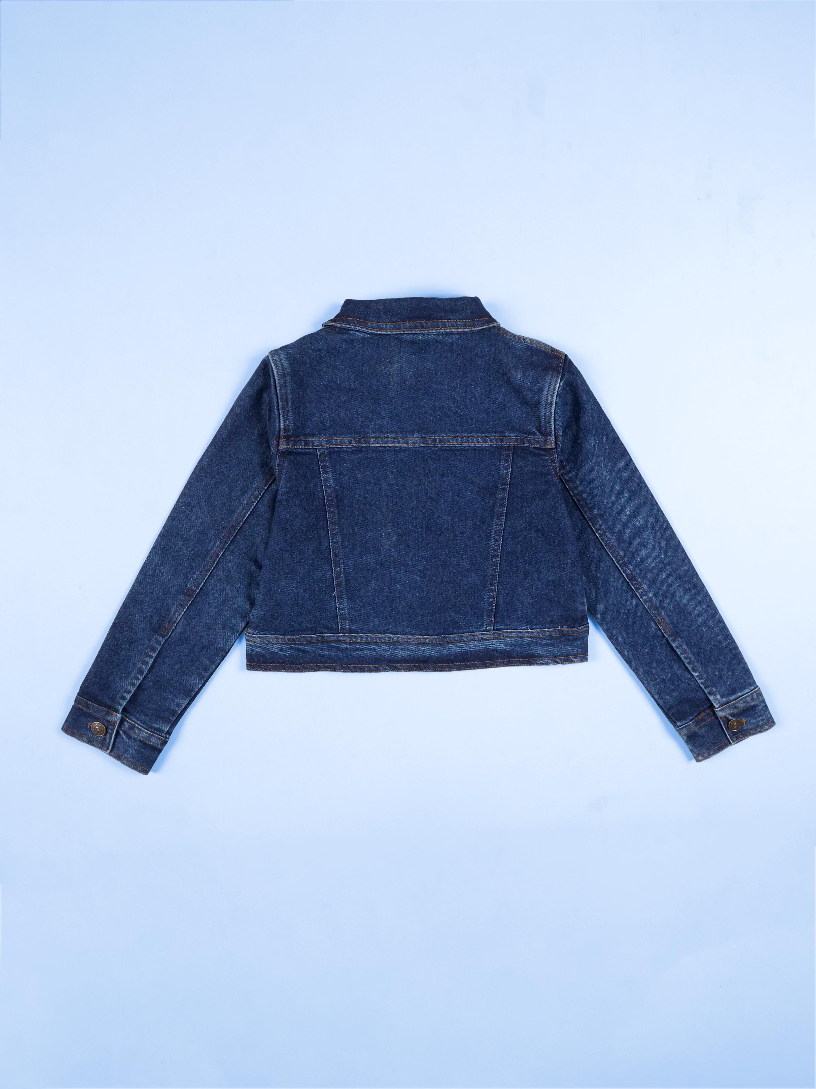 Kiddopanti Girls Full Sleeves Crop Denim Jacket with Rhinestones