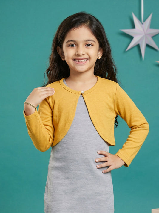 Kiddopanti Girls Cotton Fleece Full Sleeves Solid Crop Shrug