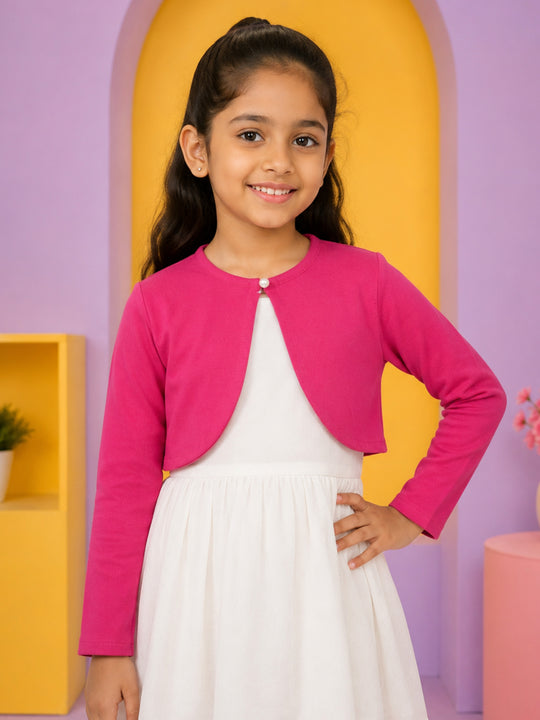 Kiddopanti Girls Fleece Full Sleeves Solid Crop Shrug